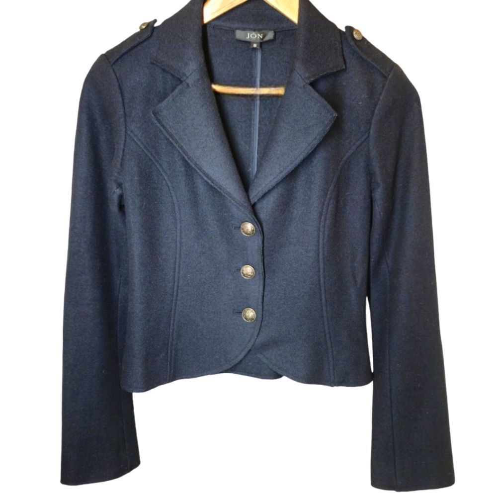 JON Felted Wool Cropped Blazer Small Structured Minimalist Jacket Workwear